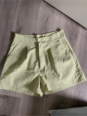 Women’s Light Green Gingham High-Waist Shorts